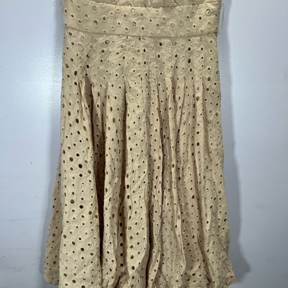 Venus Women’s Bohemian Cottagecore Style Beige Eyelet V Neck Fit And Flare Dress - Picture 12 of 12